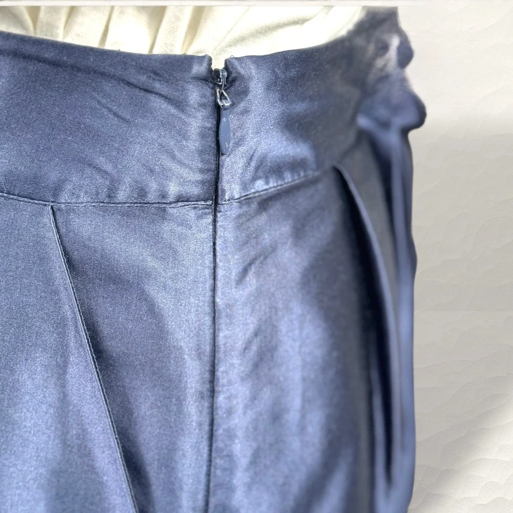 Tommy Hilfiger Pleated Silk Blend Skirt Women 2 Navy Preppy Pocket‎ Lined